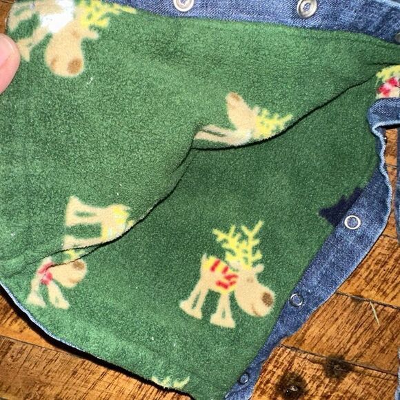 Old Navy reindeer fleece lined 3-6 month denim overalls - Picture 3 of 5